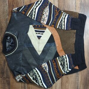 Vintage 80s Saxony Leather Patchwork Sweater Size XL